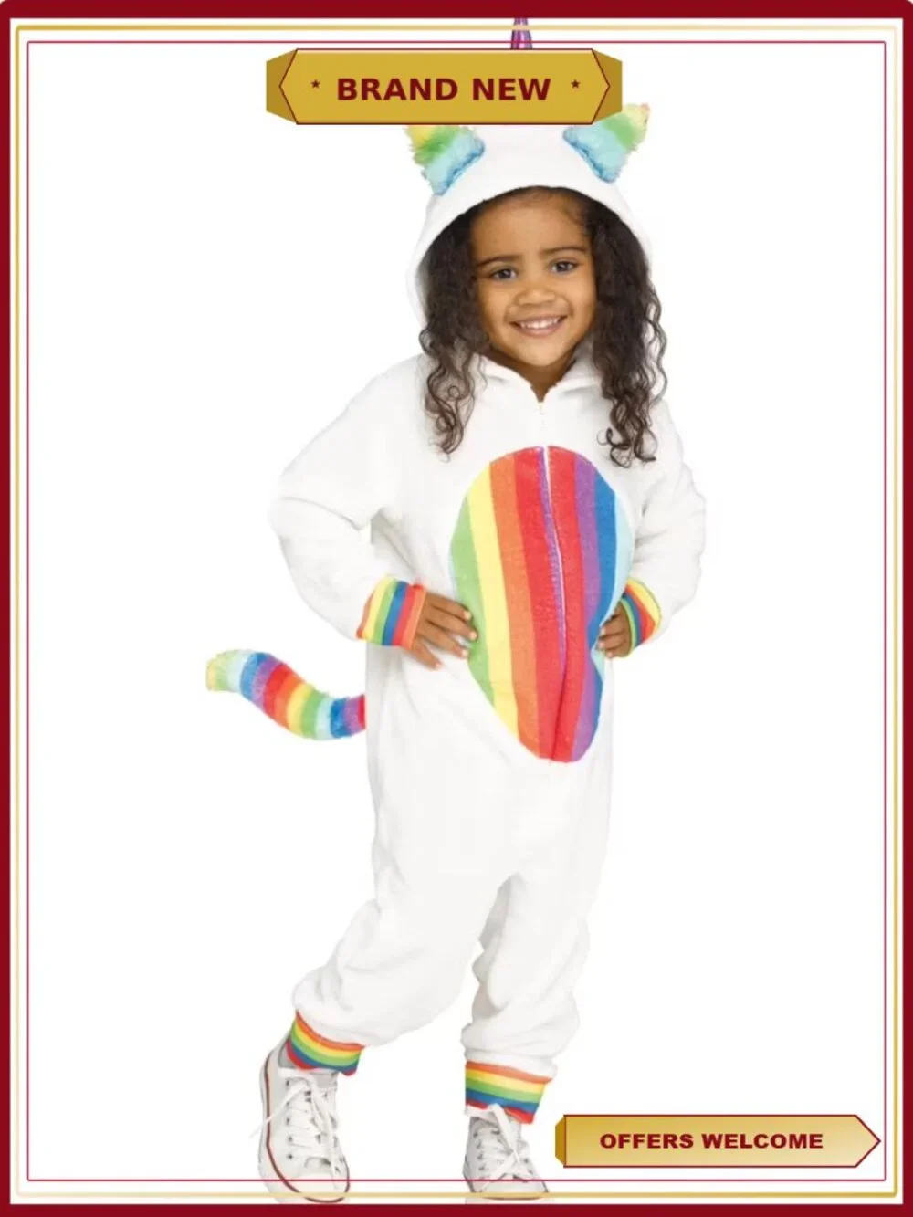 Rainbow Unicorn Halloween Costume Child Girls Hooded Jumpsuit Detachable Tail